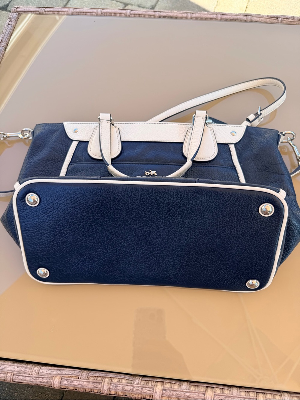 COACH mickie spectator Navy and White Leather Satchel with Removable Strap - Picture 2 of 8